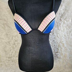Victoria’s Secret Womens Pink Blue Crochet Push Up Swim Bra Bikini To 34B
